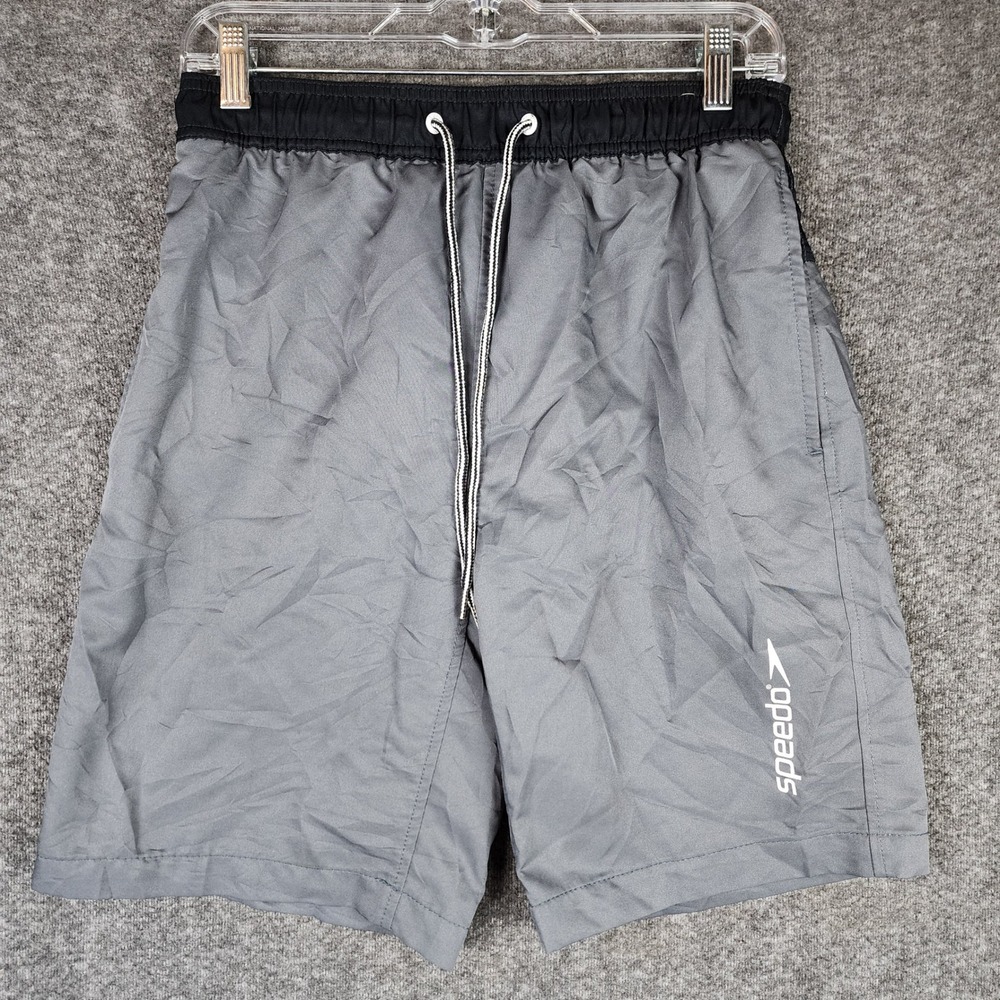 Speedo Swim Trunks Mens Small Grey Black Colorblock Athletic Board Shorts